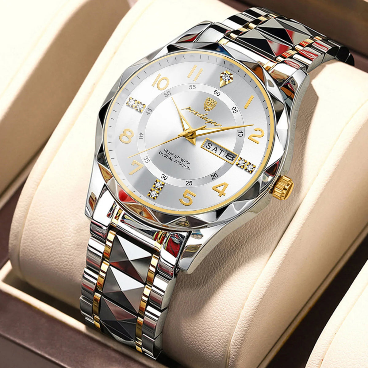 POEDAGAR Exquisite Luxury Men Quartz Wristwatch Stainless Steel Date Week Business Man Watch Waterproof Luminous Watches For Men