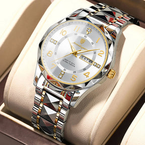 POEDAGAR Exquisite Luxury Men Quartz Wristwatch Stainless Steel Date Week Business Man Watch Waterproof Luminous Watches For Men
