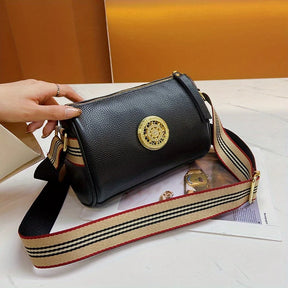 Genuine Leather Crossbody Bags, Ladies' Fashionable Shoulder Bag with Wide Shoulder Strap Metal Sheet Design for Commuting Party