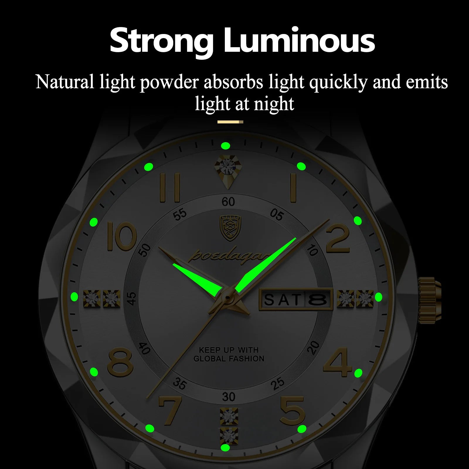 POEDAGAR Exquisite Luxury Men Quartz Wristwatch Stainless Steel Date Week Business Man Watch Waterproof Luminous Watches For Men