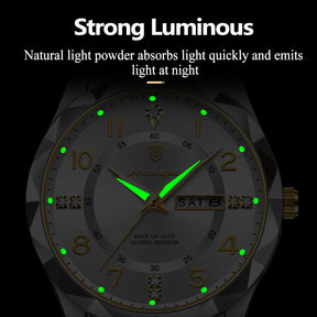 POEDAGAR Exquisite Luxury Men Quartz Wristwatch Stainless Steel Date Week Business Man Watch Waterproof Luminous Watches For Men