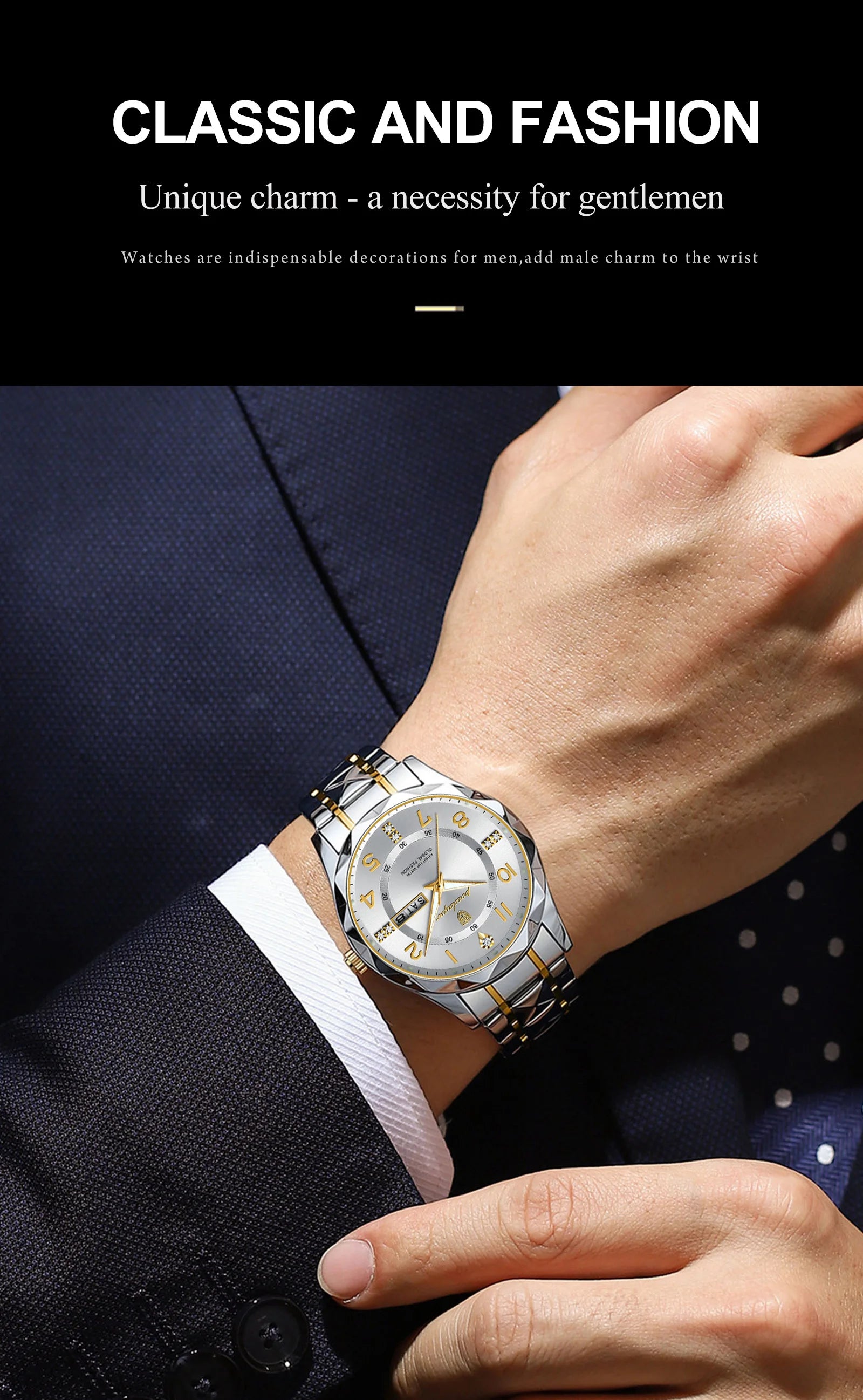 POEDAGAR Exquisite Luxury Men Quartz Wristwatch Stainless Steel Date Week Business Man Watch Waterproof Luminous Watches For Men