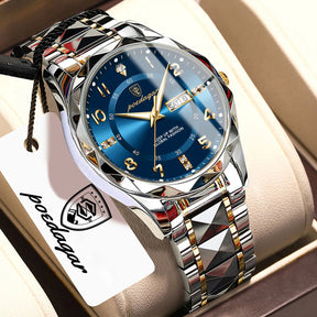 POEDAGAR Exquisite Luxury Men Quartz Wristwatch Stainless Steel Date Week Business Man Watch Waterproof Luminous Watches For Men