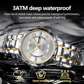 POEDAGAR Exquisite Luxury Men Quartz Wristwatch Stainless Steel Date Week Business Man Watch Waterproof Luminous Watches For Men