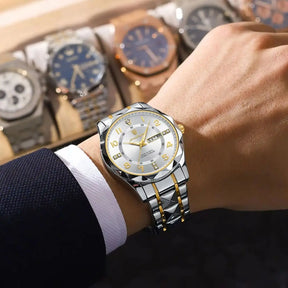 POEDAGAR Exquisite Luxury Men Quartz Wristwatch Stainless Steel Date Week Business Man Watch Waterproof Luminous Watches For Men