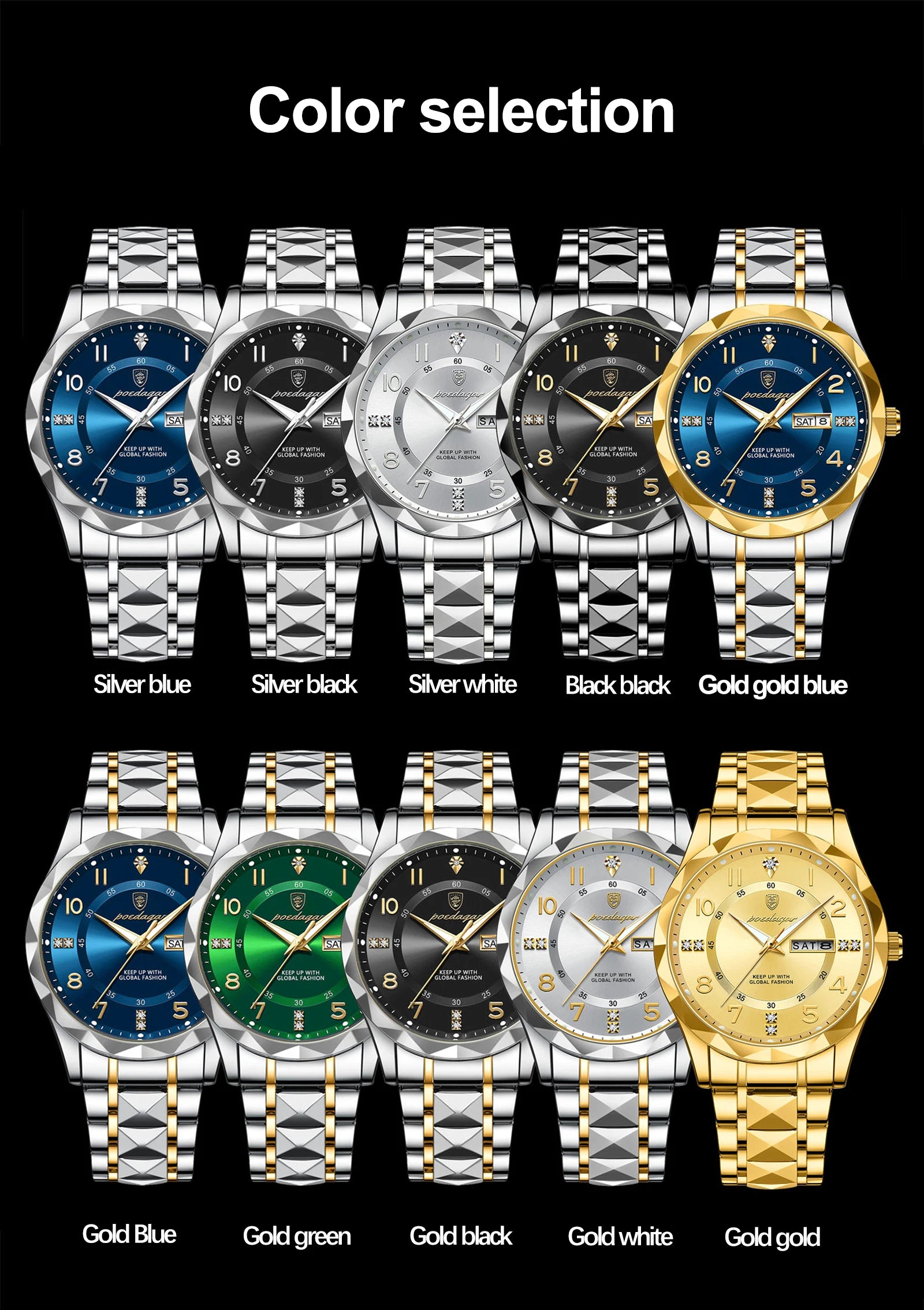 POEDAGAR Exquisite Luxury Men Quartz Wristwatch Stainless Steel Date Week Business Man Watch Waterproof Luminous Watches For Men
