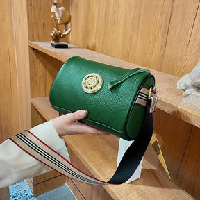 Genuine Leather Crossbody Bags, Ladies' Fashionable Shoulder Bag with Wide Shoulder Strap Metal Sheet Design for Commuting Party