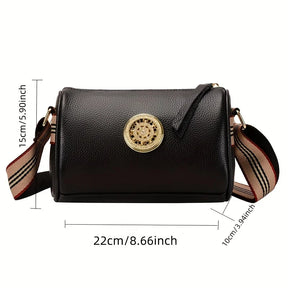 Genuine Leather Crossbody Bags, Ladies' Fashionable Shoulder Bag with Wide Shoulder Strap Metal Sheet Design for Commuting Party