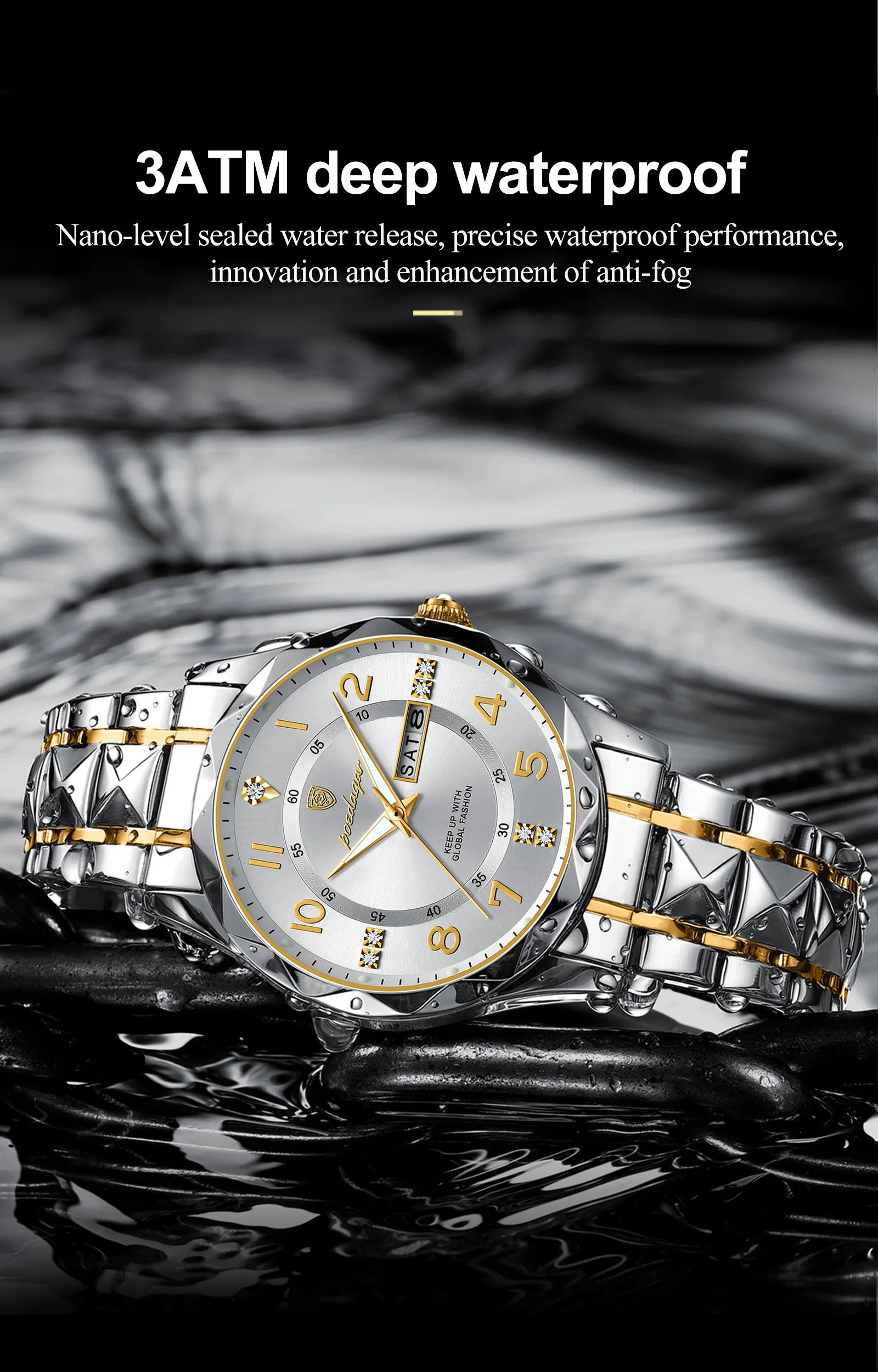 POEDAGAR Exquisite Luxury Men Quartz Wristwatch Stainless Steel Date Week Business Man Watch Waterproof Luminous Watches For Men
