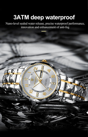 POEDAGAR Exquisite Luxury Men Quartz Wristwatch Stainless Steel Date Week Business Man Watch Waterproof Luminous Watches For Men