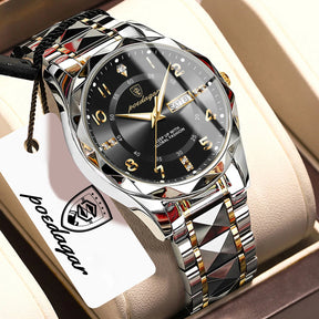 POEDAGAR Exquisite Luxury Men Quartz Wristwatch Stainless Steel Date Week Business Man Watch Waterproof Luminous Watches For Men