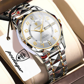 POEDAGAR Exquisite Luxury Men Quartz Wristwatch Stainless Steel Date Week Business Man Watch Waterproof Luminous Watches For Men