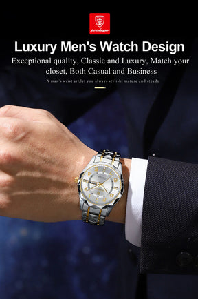 POEDAGAR Exquisite Luxury Men Quartz Wristwatch Stainless Steel Date Week Business Man Watch Waterproof Luminous Watches For Men