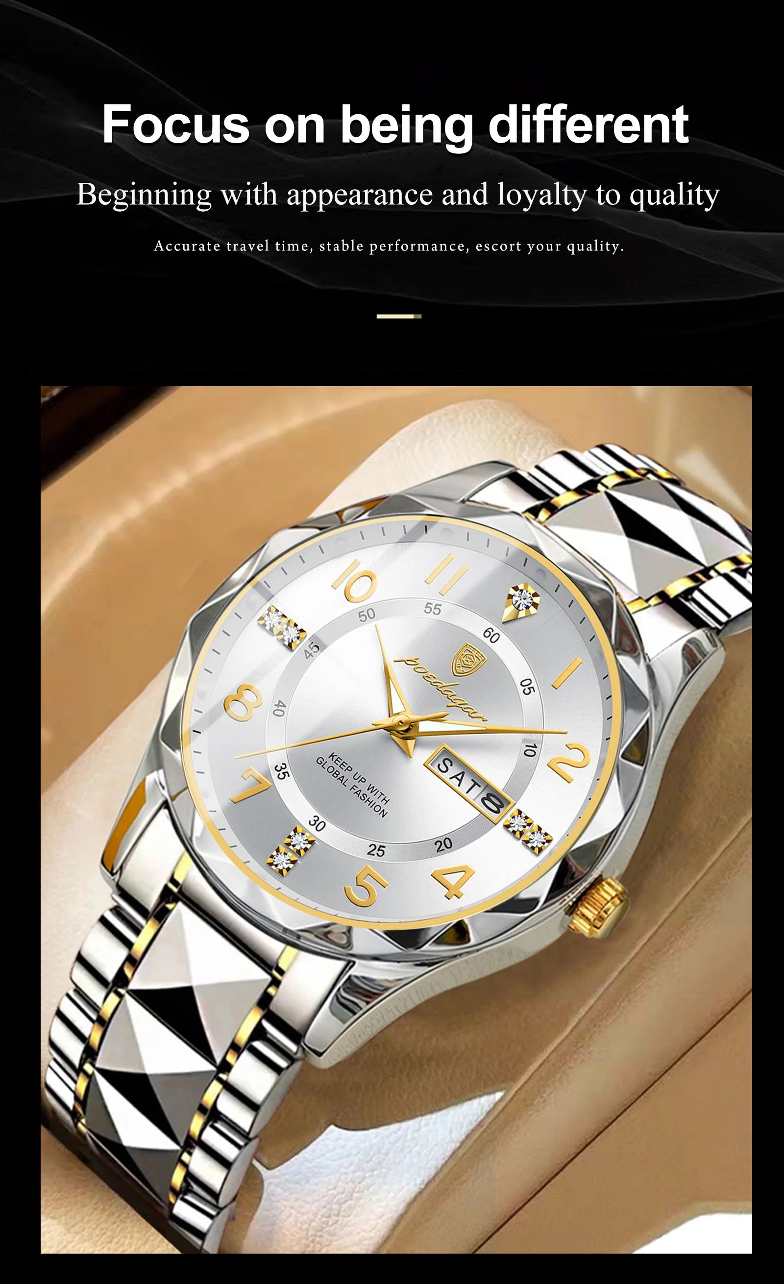 POEDAGAR Exquisite Luxury Men Quartz Wristwatch Stainless Steel Date Week Business Man Watch Waterproof Luminous Watches For Men