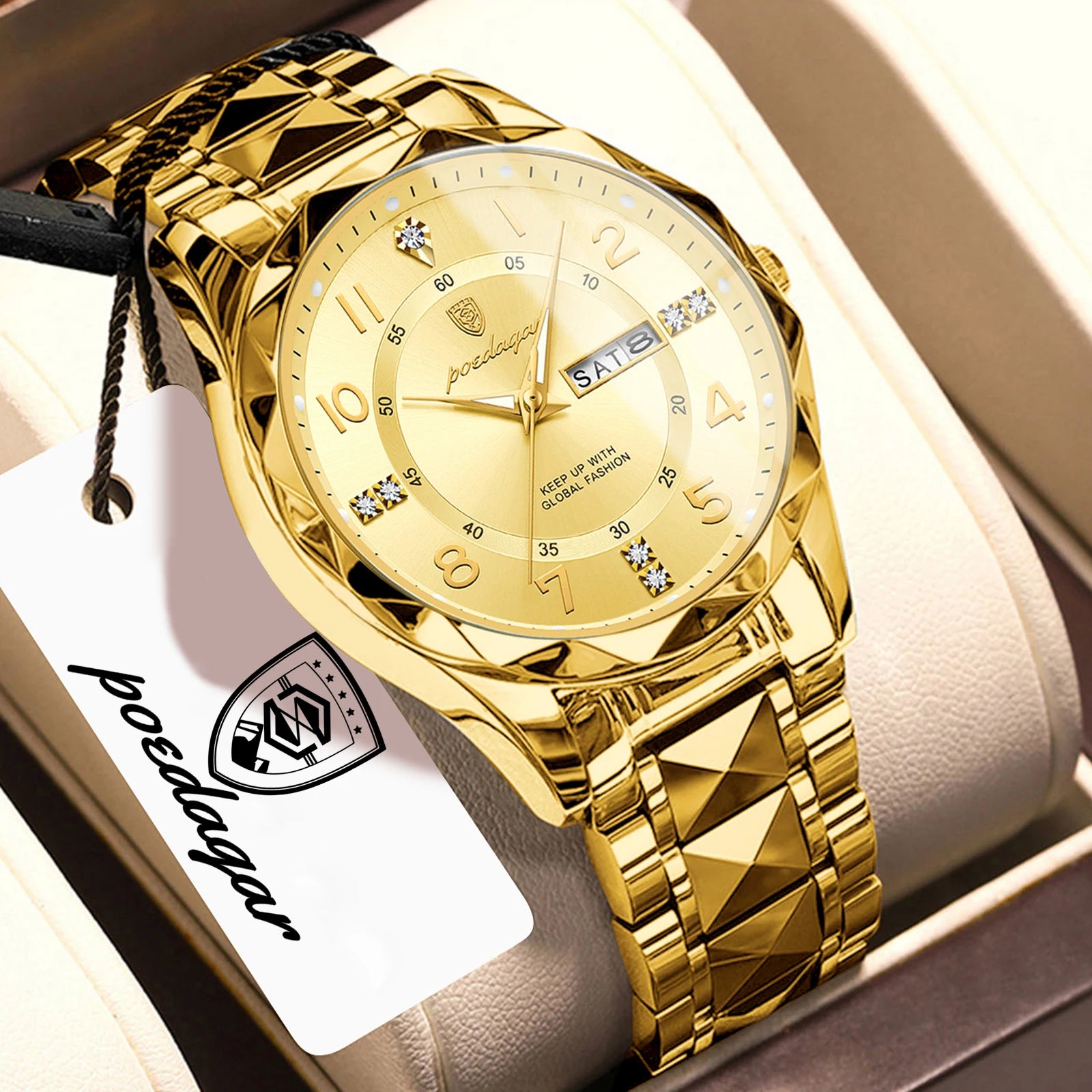 POEDAGAR Exquisite Luxury Men Quartz Wristwatch Stainless Steel Date Week Business Man Watch Waterproof Luminous Watches For Men