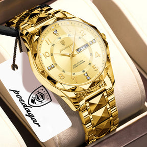 POEDAGAR Exquisite Luxury Men Quartz Wristwatch Stainless Steel Date Week Business Man Watch Waterproof Luminous Watches For Men