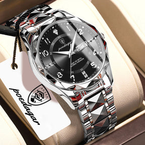 POEDAGAR Exquisite Luxury Men Quartz Wristwatch Stainless Steel Date Week Business Man Watch Waterproof Luminous Watches For Men