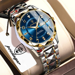POEDAGAR Exquisite Luxury Men Quartz Wristwatch Stainless Steel Date Week Business Man Watch Waterproof Luminous Watches For Men