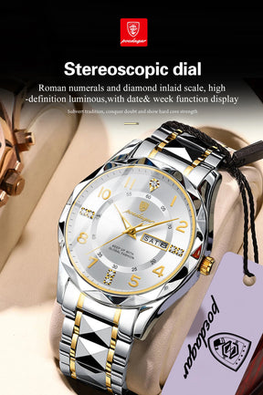 POEDAGAR Exquisite Luxury Men Quartz Wristwatch Stainless Steel Date Week Business Man Watch Waterproof Luminous Watches For Men