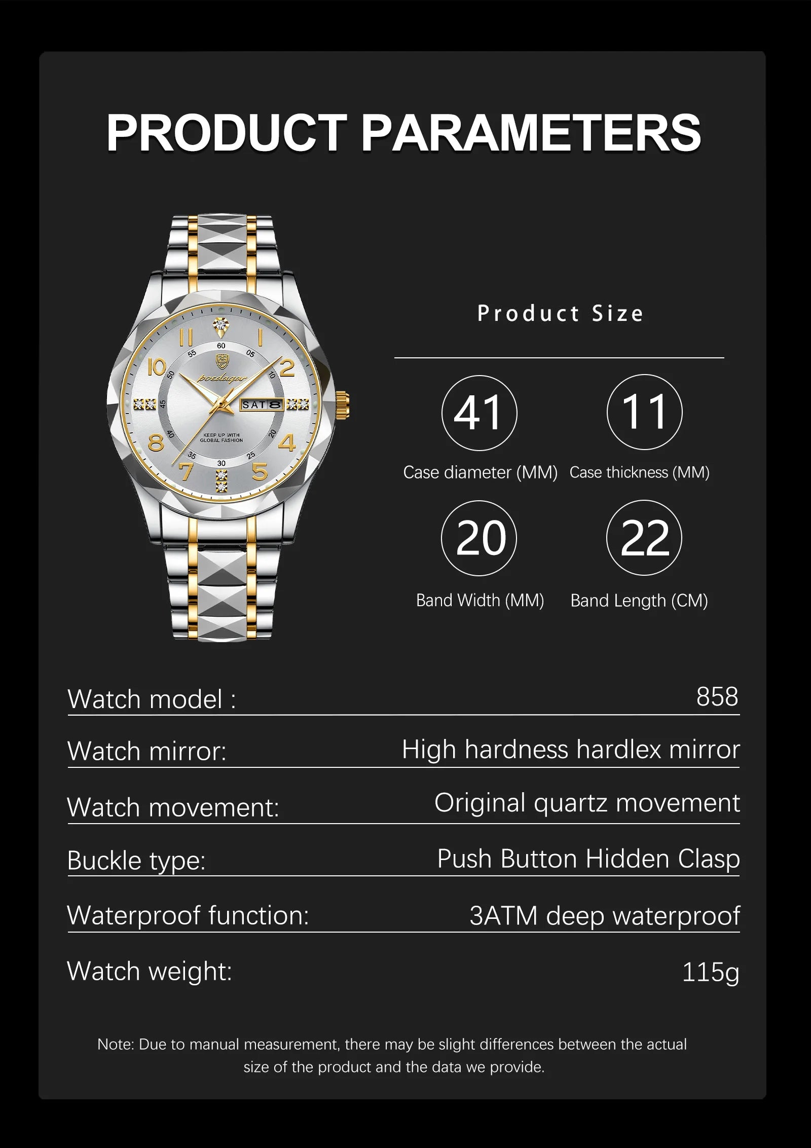 POEDAGAR Exquisite Luxury Men Quartz Wristwatch Stainless Steel Date Week Business Man Watch Waterproof Luminous Watches For Men