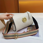 Genuine Leather Crossbody Bags, Ladies' Fashionable Shoulder Bag with Wide Shoulder Strap Metal Sheet Design for Commuting Party